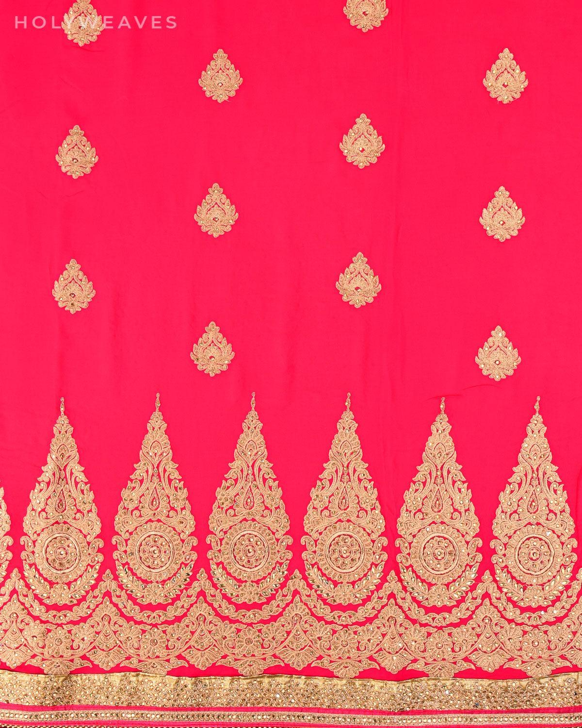 Pink Georgette Embroidered Saree - By HolyWeaves, Benares