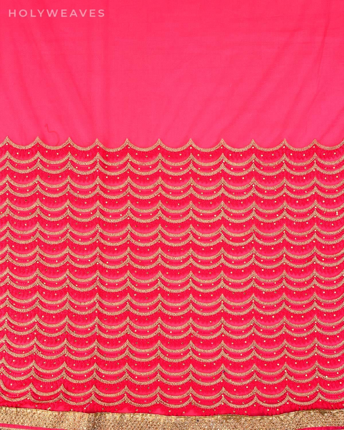 Pink Georgette Embroidered Saree - By HolyWeaves, Benares