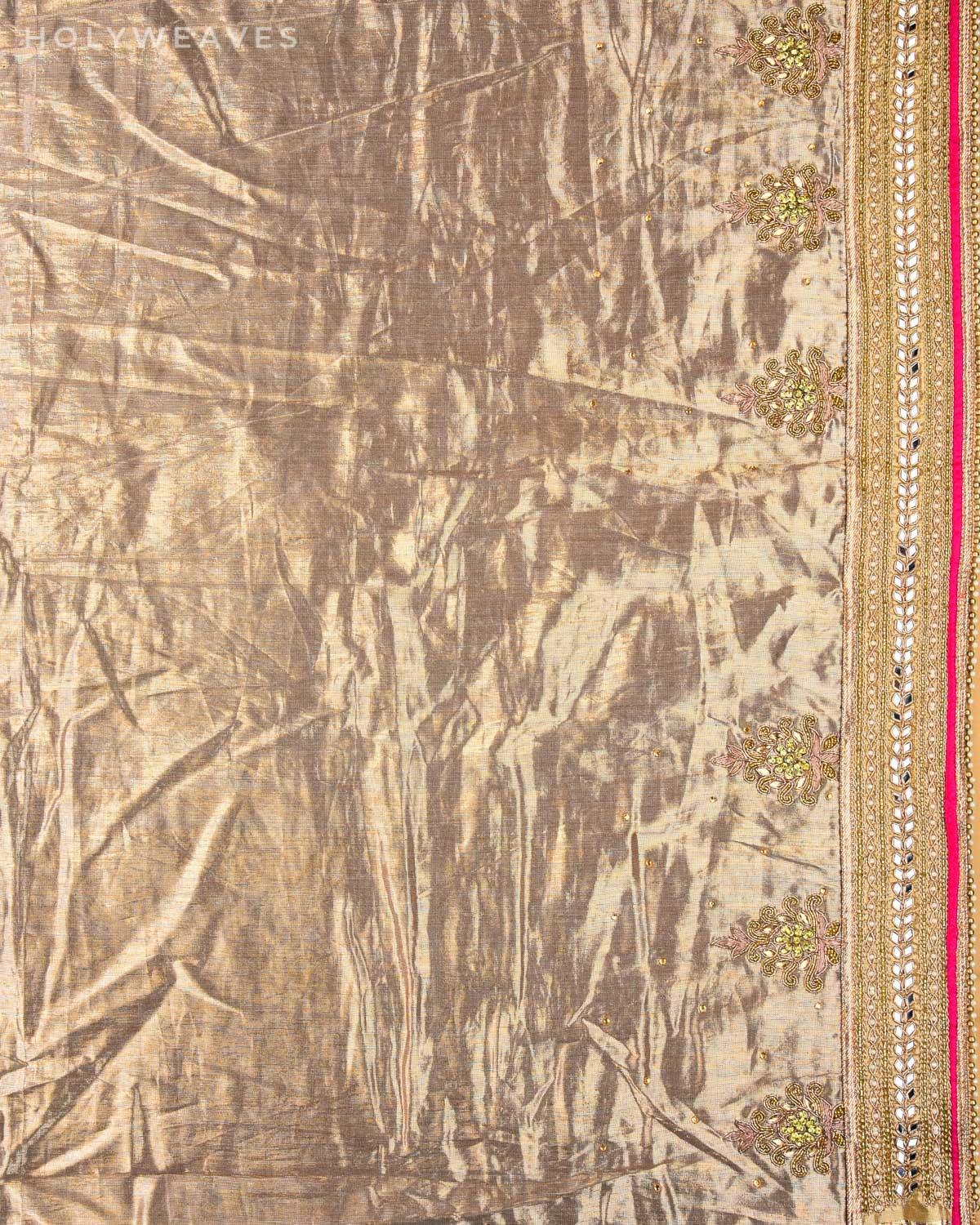 Pink Half-n-Half Hand-embroidered Georgette Saree - By HolyWeaves, Benares