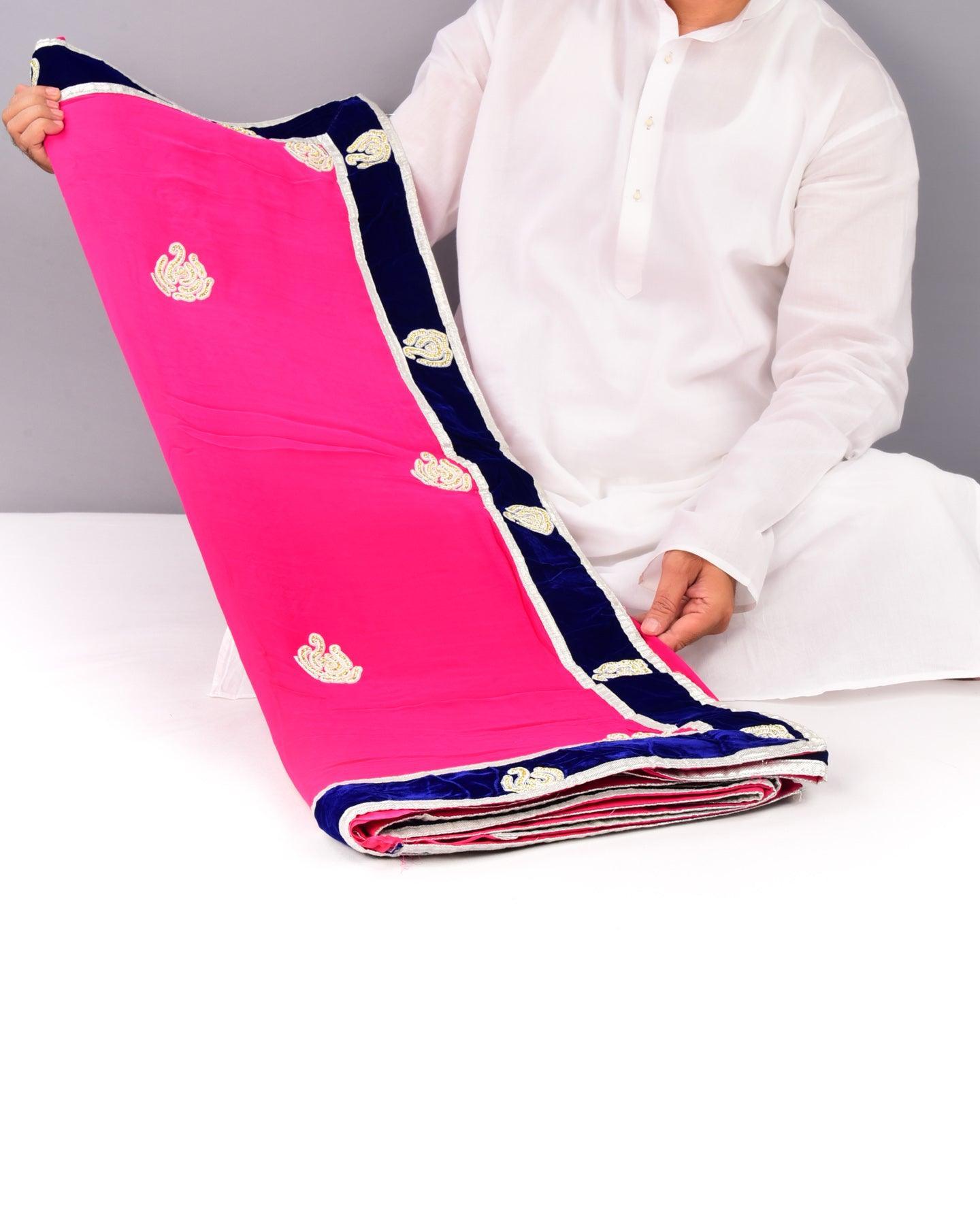 Pink Hand-embroidered Georgette Saree - By HolyWeaves, Benares