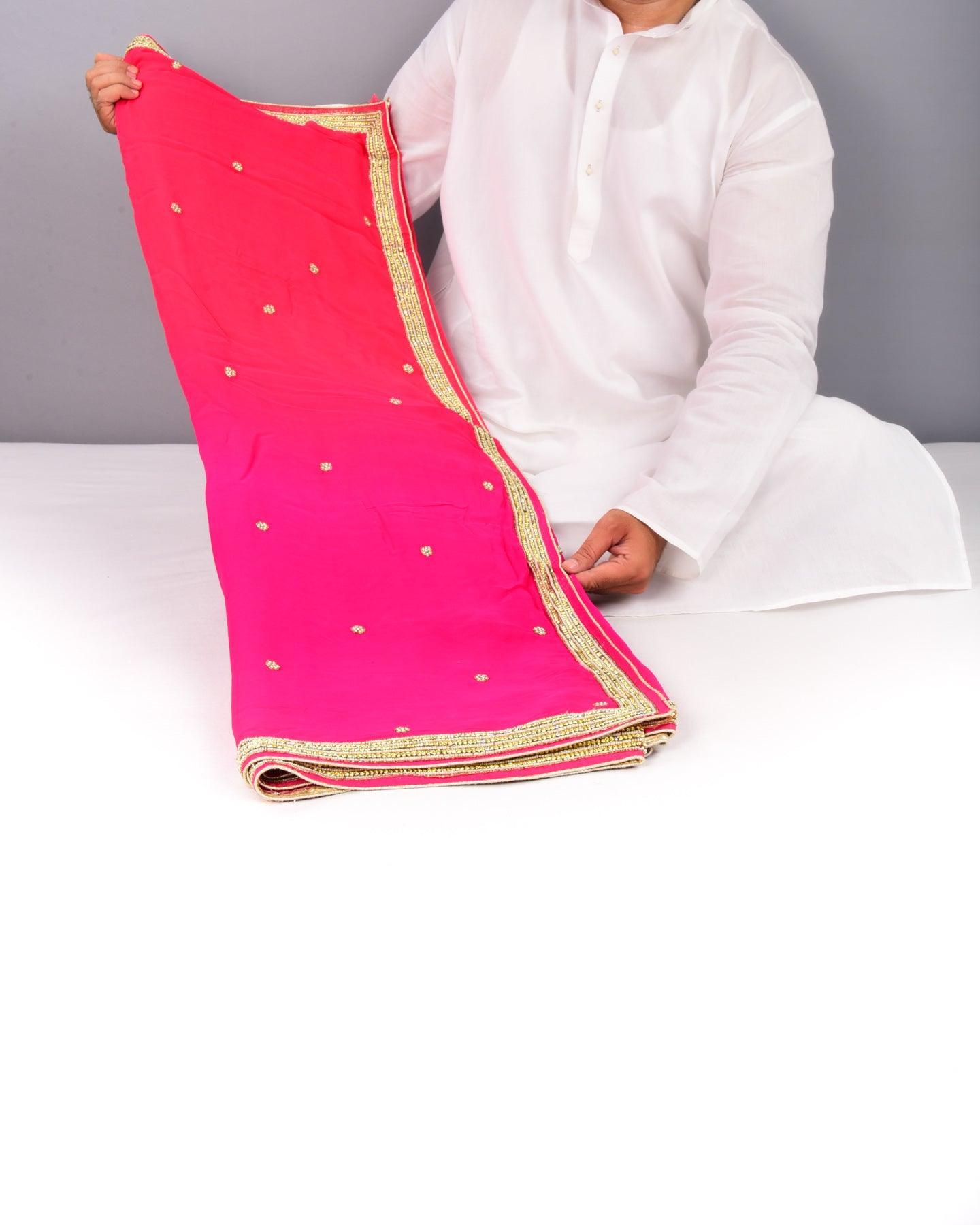 Pink Hand-embroidered Georgette Saree - By HolyWeaves, Benares