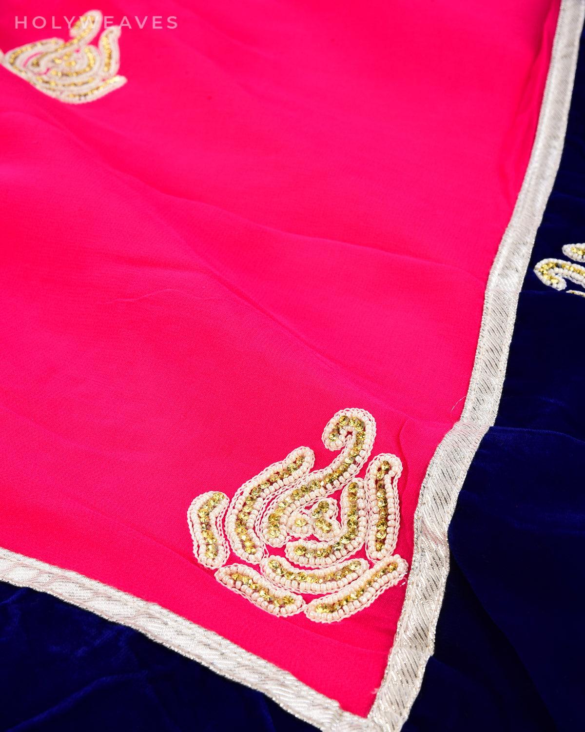 Pink Hand-embroidered Georgette Saree - By HolyWeaves, Benares