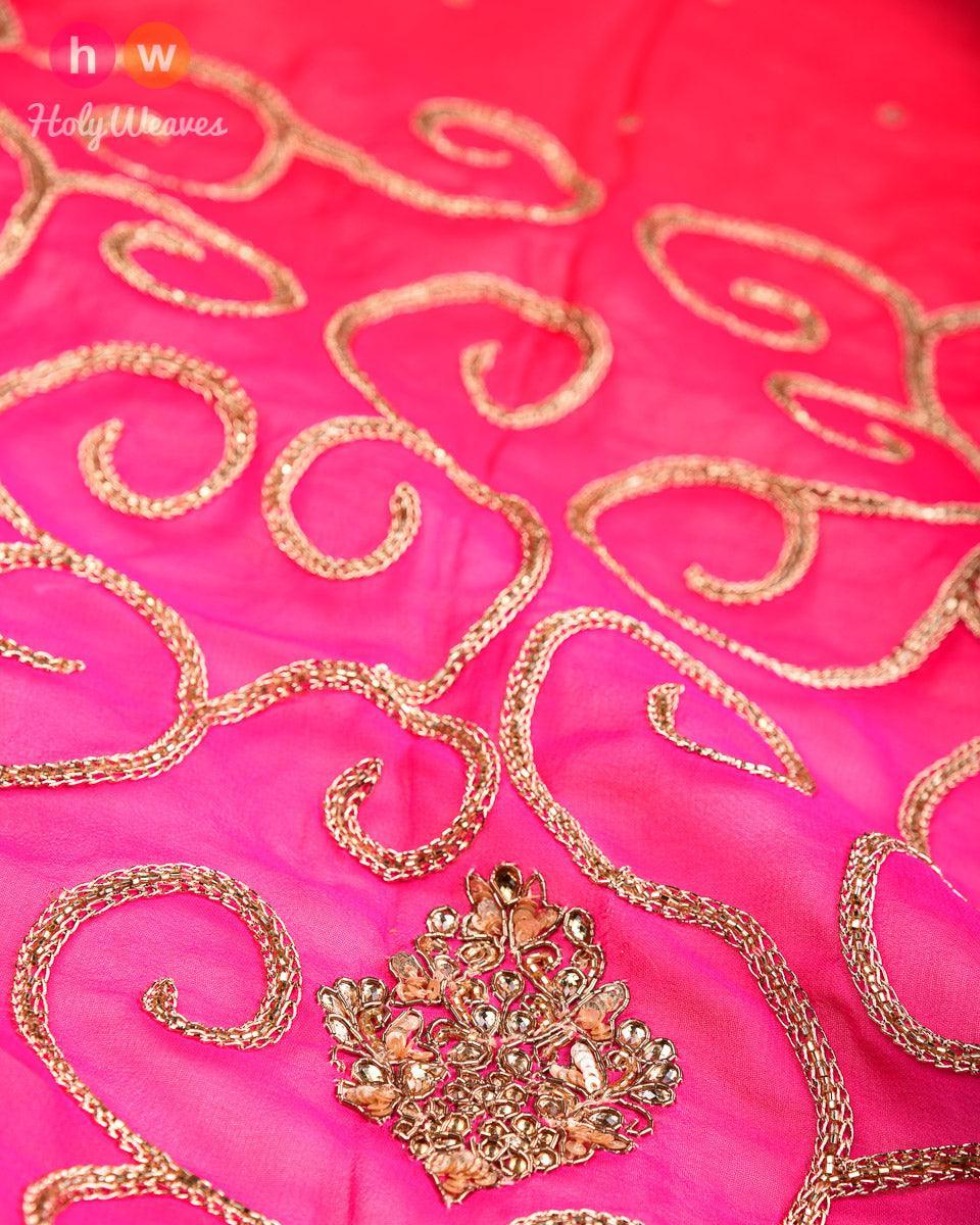 Pink Hand-embroidered Georgette Saree - By HolyWeaves, Benares