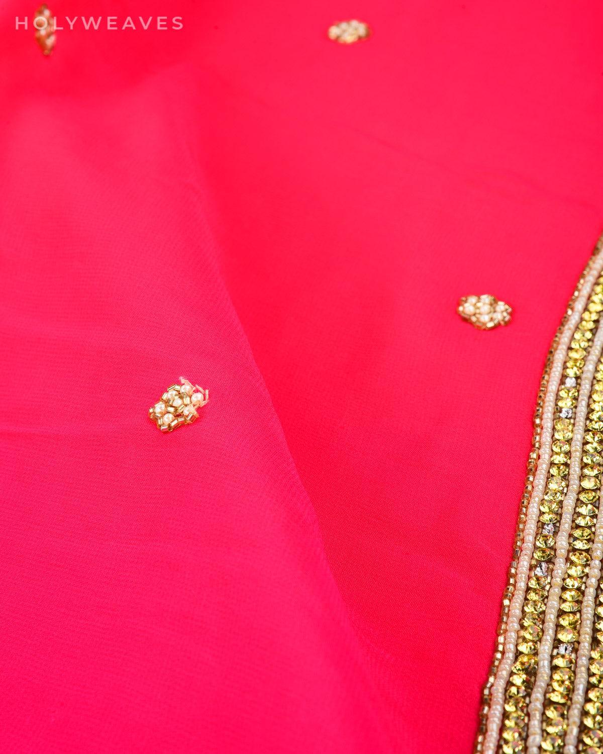 Pink Hand-embroidered Georgette Saree - By HolyWeaves, Benares