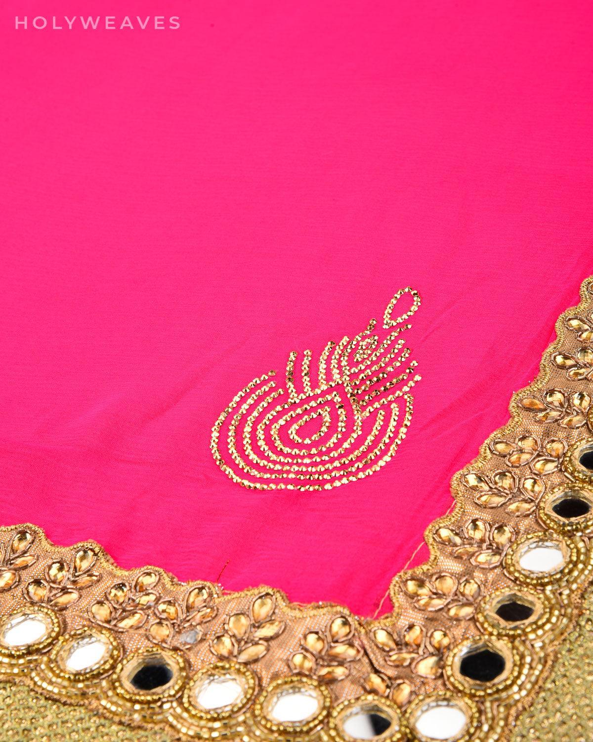 Pink Hand-embroidered Georgette Saree - By HolyWeaves, Benares
