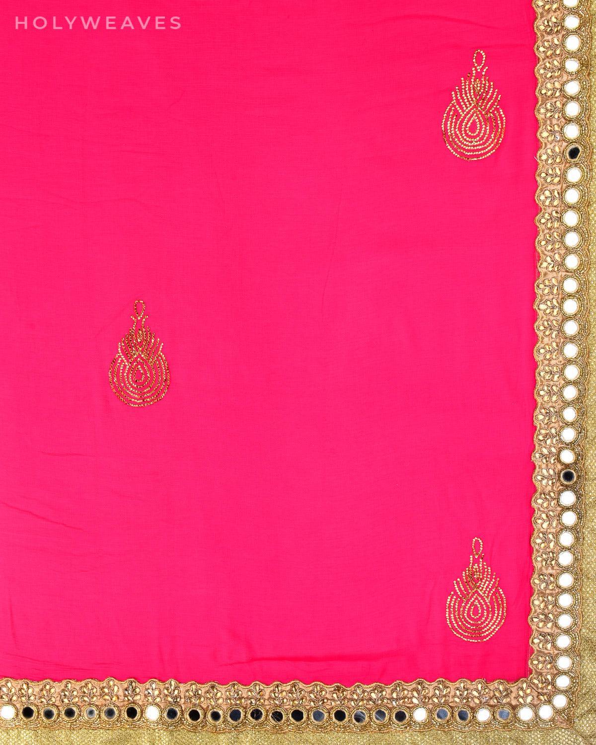 Pink Hand-embroidered Georgette Saree - By HolyWeaves, Benares