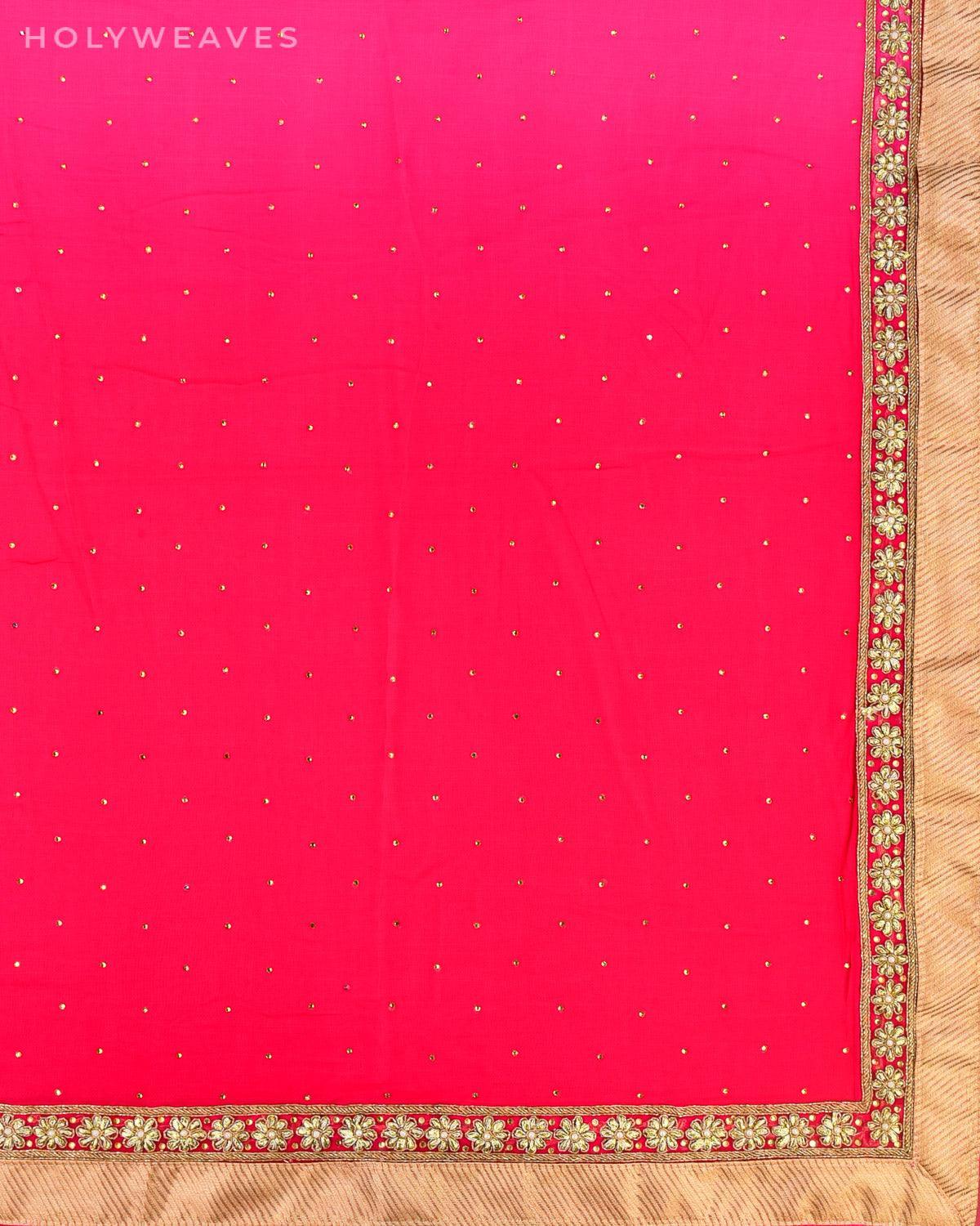 Pink Hand-embroidered Georgette Saree - By HolyWeaves, Benares