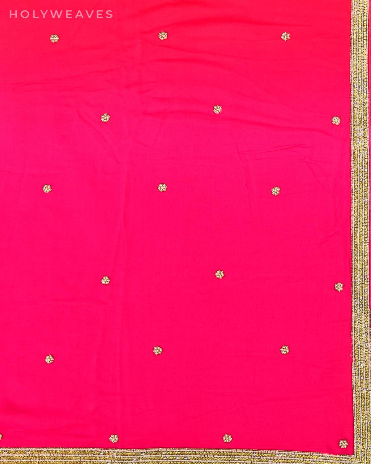 Pink Hand-embroidered Georgette Saree - By HolyWeaves, Benares