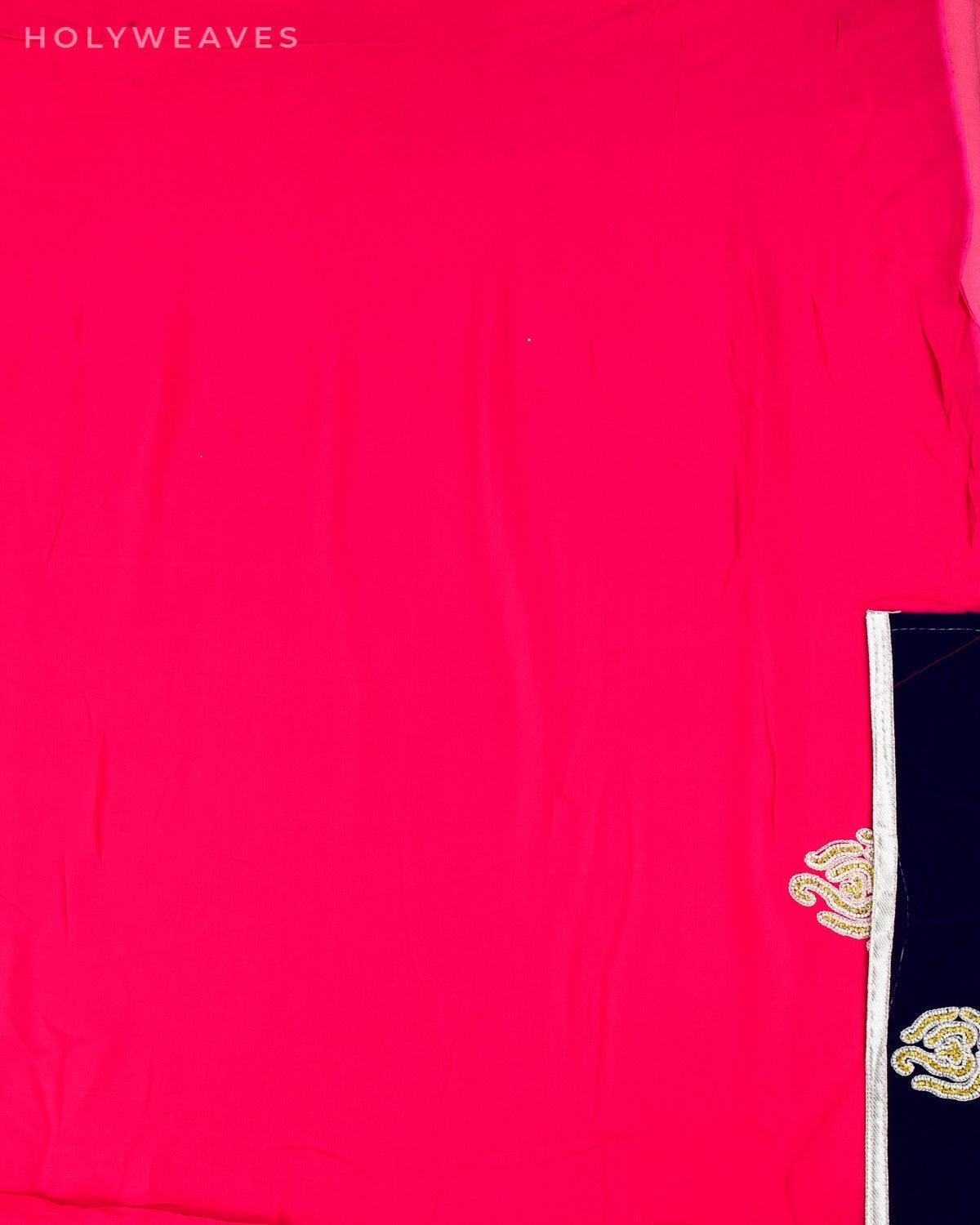 Pink Hand-embroidered Georgette Saree - By HolyWeaves, Benares