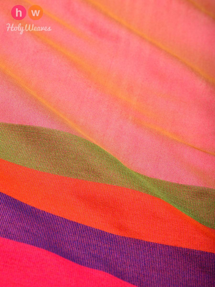 Pink Woven Poly Cotton Silk Dupatta with Multi-color Stripes - By HolyWeaves, Benares