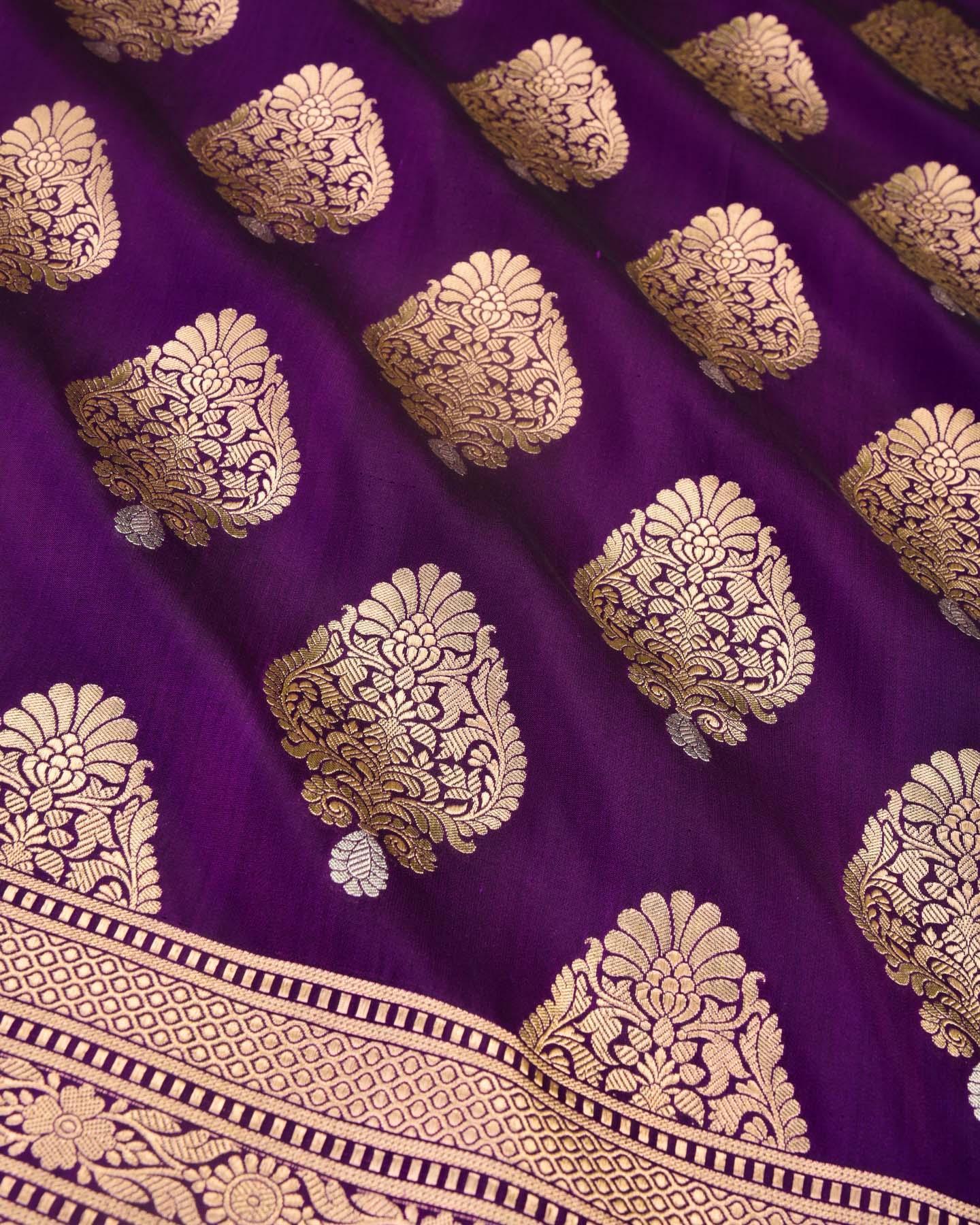 Purple Banarasi Alfi Sona Rupa Buta Cutwork Brocade Handwoven Katan Silk Saree - By HolyWeaves, Benares