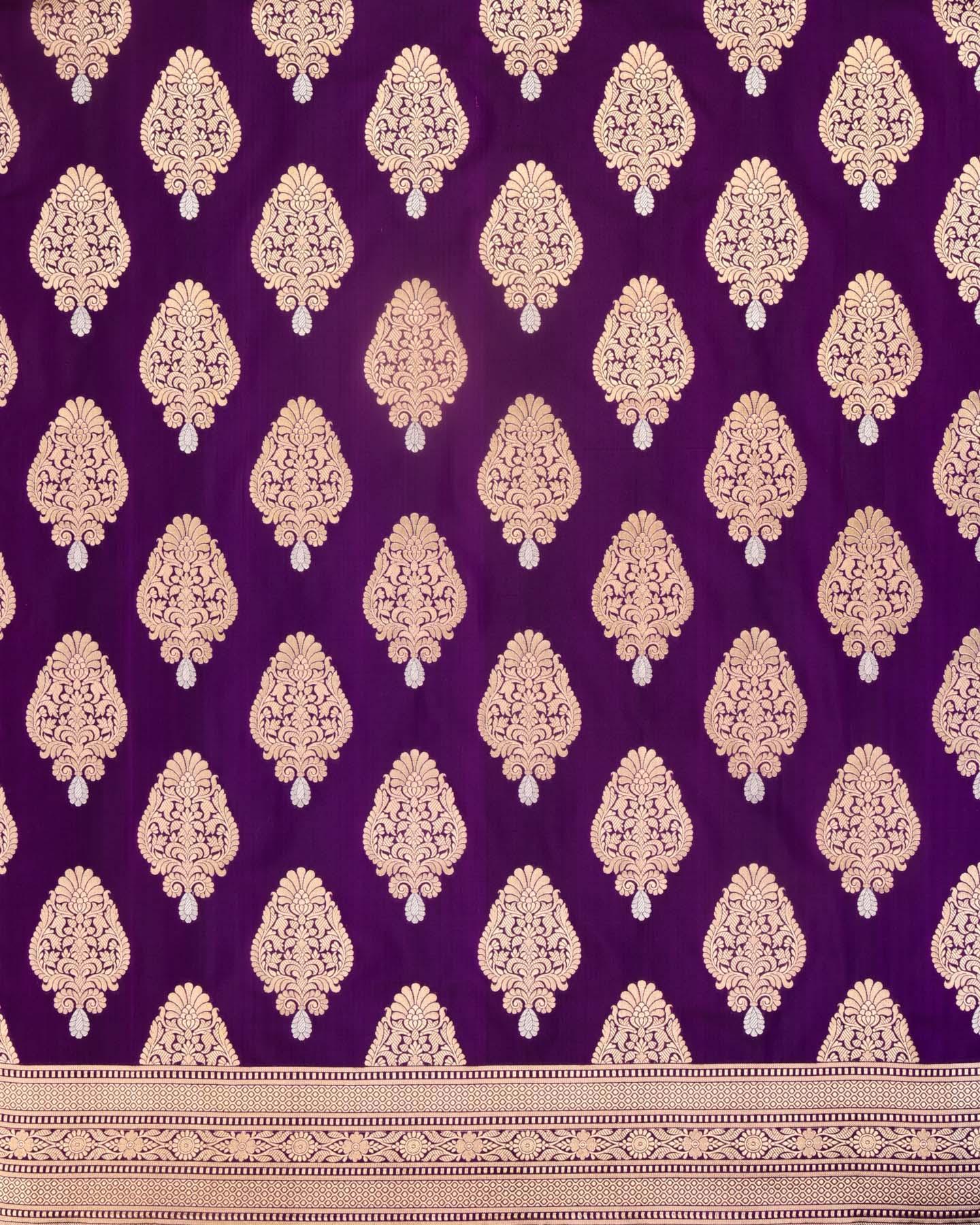 Purple Banarasi Alfi Sona Rupa Buta Cutwork Brocade Handwoven Katan Silk Saree - By HolyWeaves, Benares
