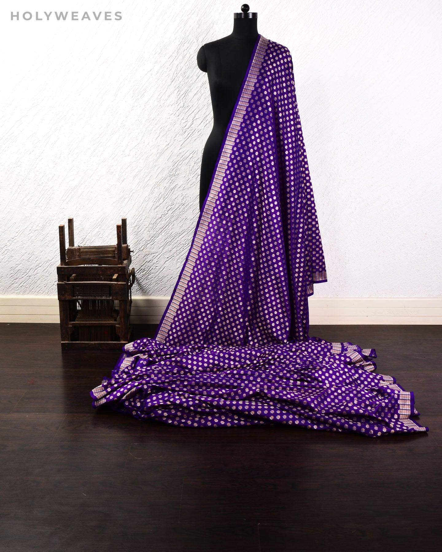 Purple Banarasi Alfi Sona Rupa Buti Cutwork Brocade Handwoven Katan Silk Fabric - By HolyWeaves, Benares