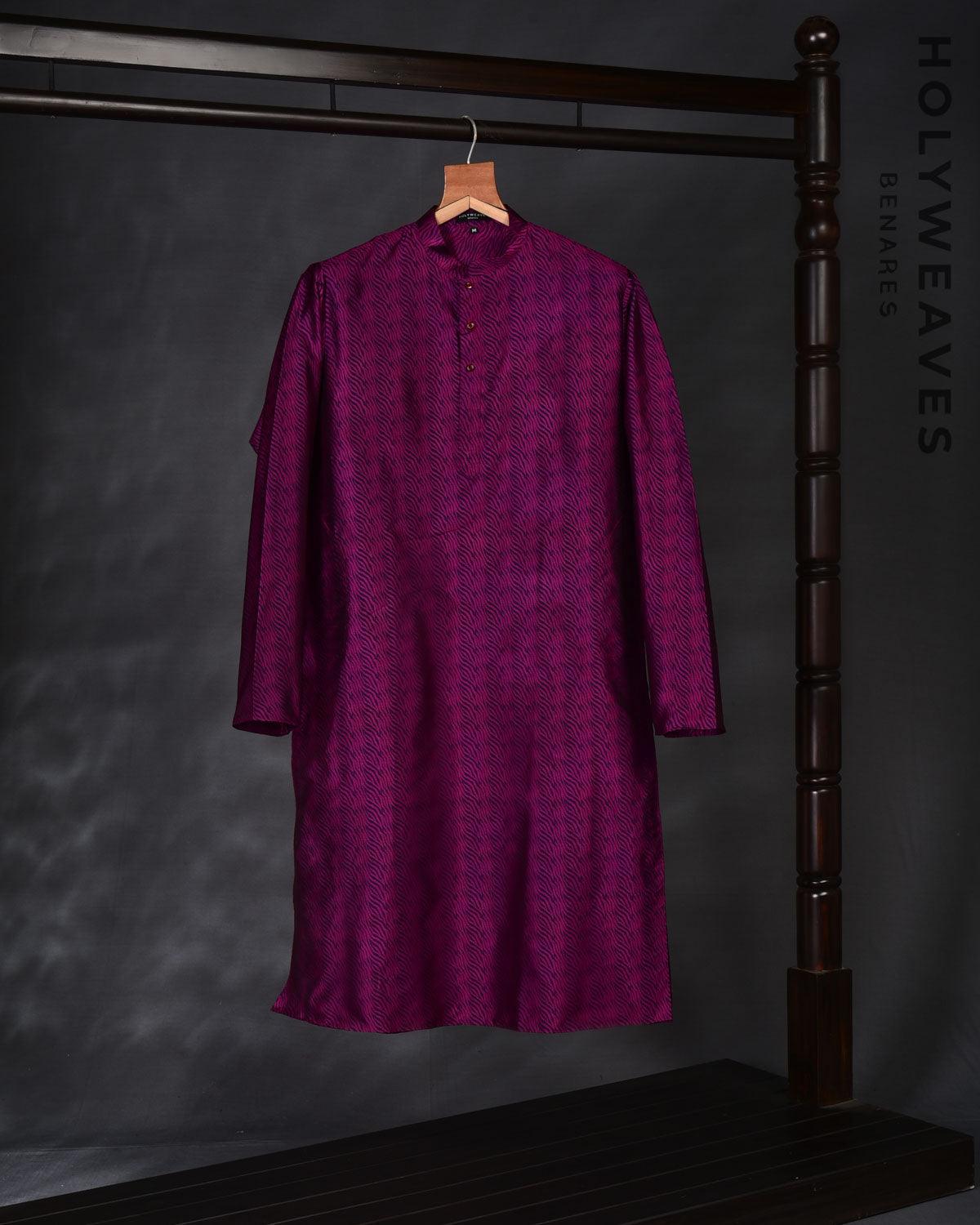 Purple Banarasi Animal Stripes Resham Tanchoi Handwoven Katan Silk Mens Kurta Pyjama - By HolyWeaves, Benares