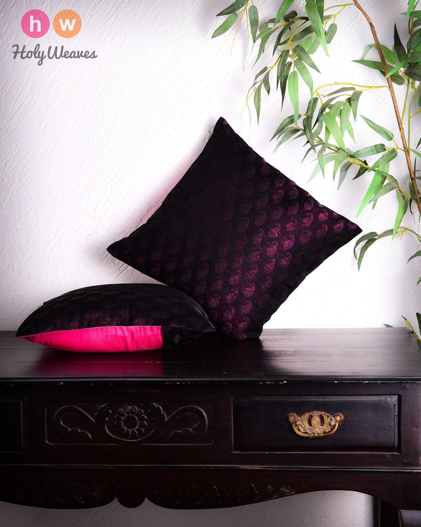 Purple Banarasi Brocade Poly Silk Cushion Cover 16" - By HolyWeaves, Benares