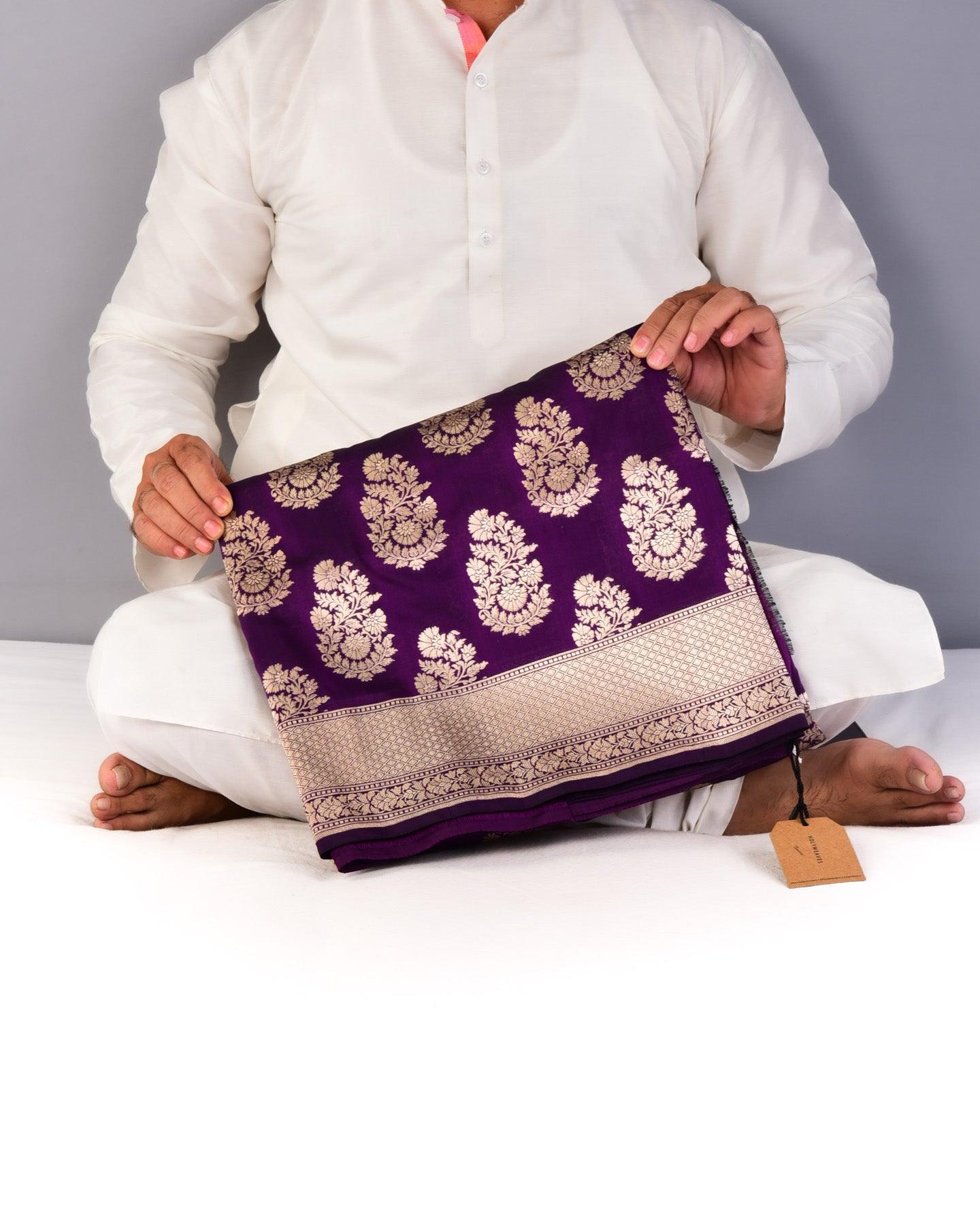 Purple Banarasi Classic Buta Cutwork Brocade Handwoven Katan Silk Saree - By HolyWeaves, Benares
