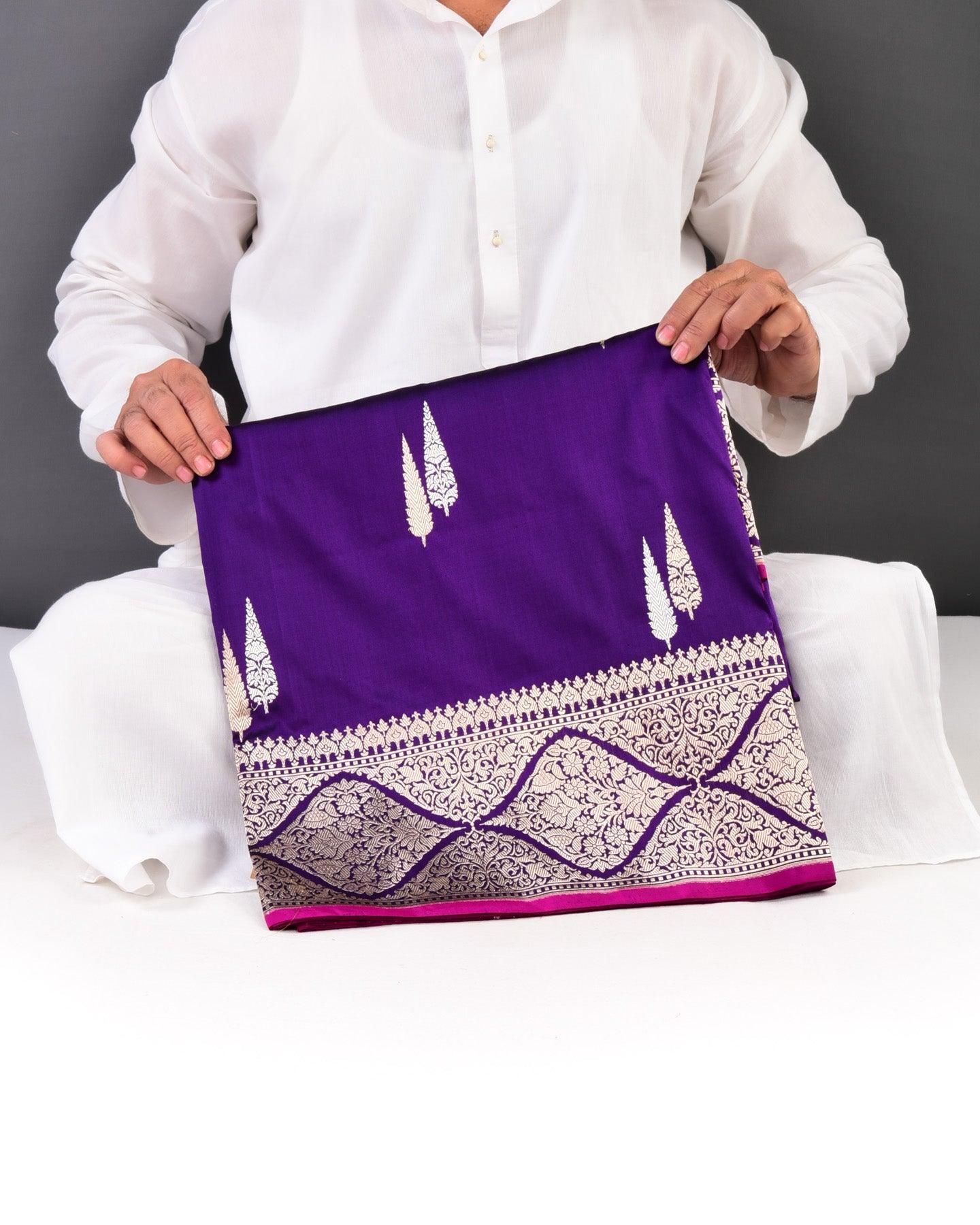 Purple Banarasi Deodara Sona-Rupa Kadhuan Brocade Handwoven Katan Silk Saree - By HolyWeaves, Benares