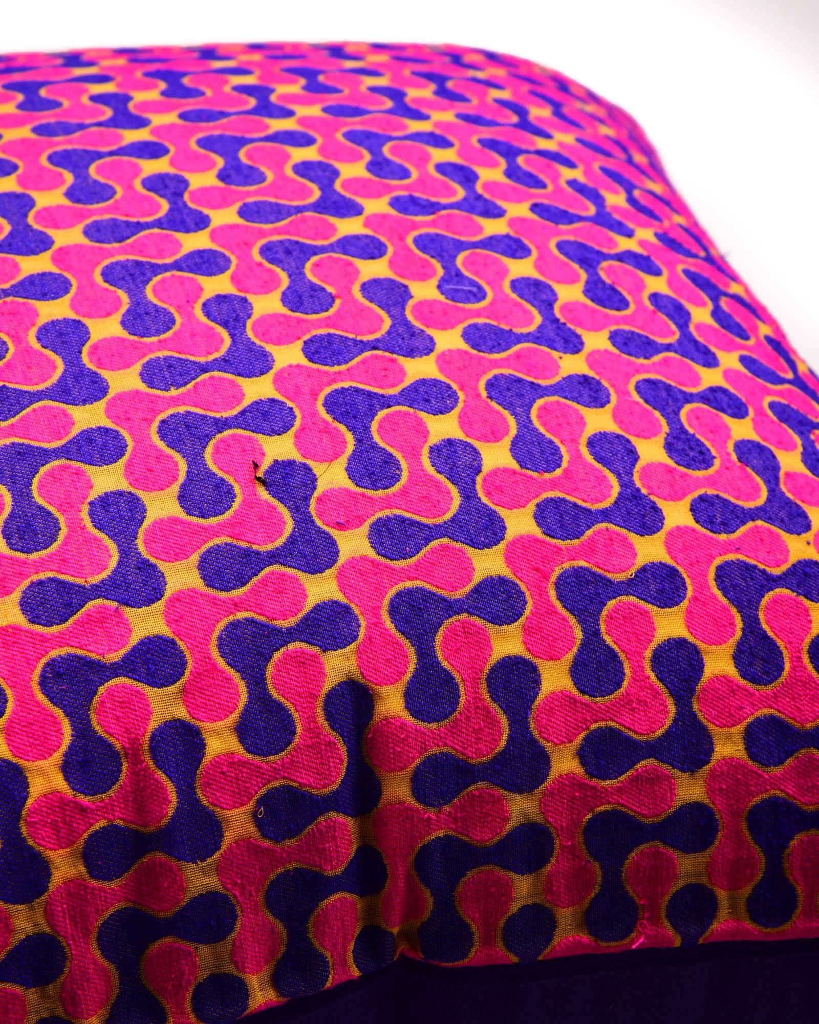 Purple Banarasi Handloom Noile Silk Cushion Cover 16" - By HolyWeaves, Benares