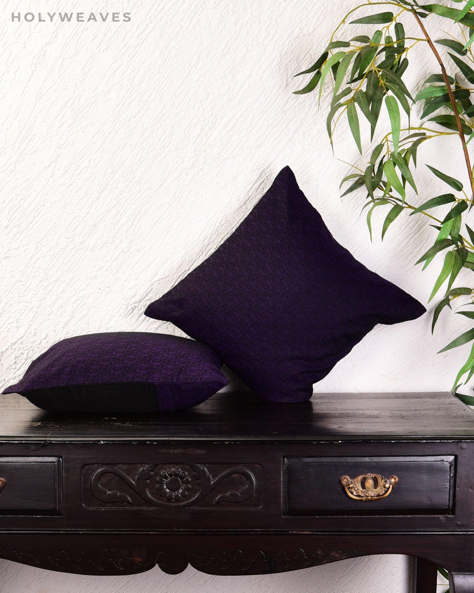 Purple Banarasi Tanchoi Poly Cotton Cushion Cover 16" - By HolyWeaves, Benares