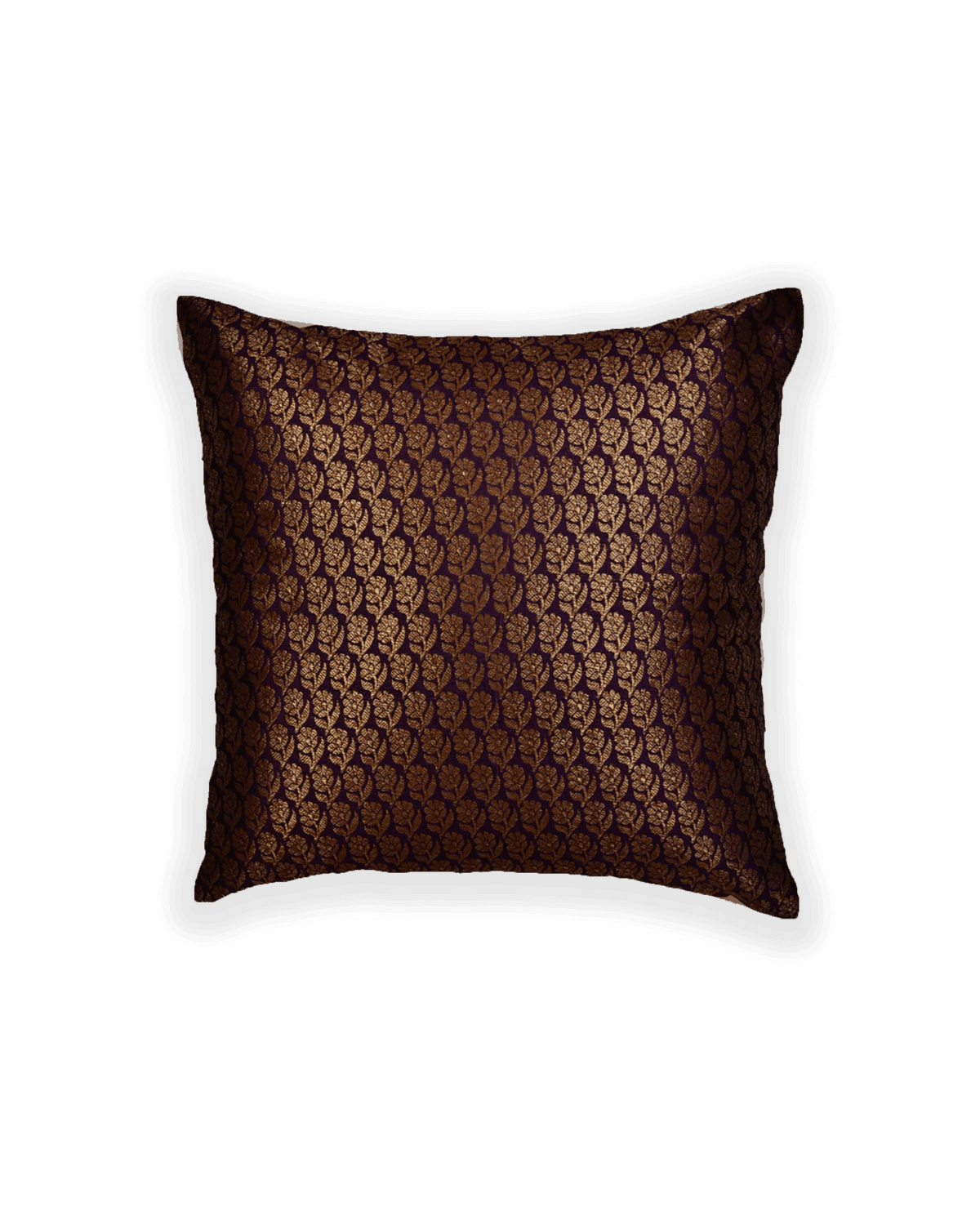 Purple Brocade Woven Poly Silk Cushion Cover with Satin Back 16" - By HolyWeaves, Benares