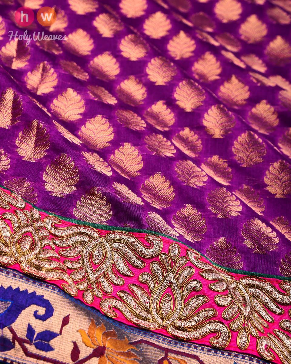 Purple Hand-embroidered Art Silk Saree - By HolyWeaves, Benares