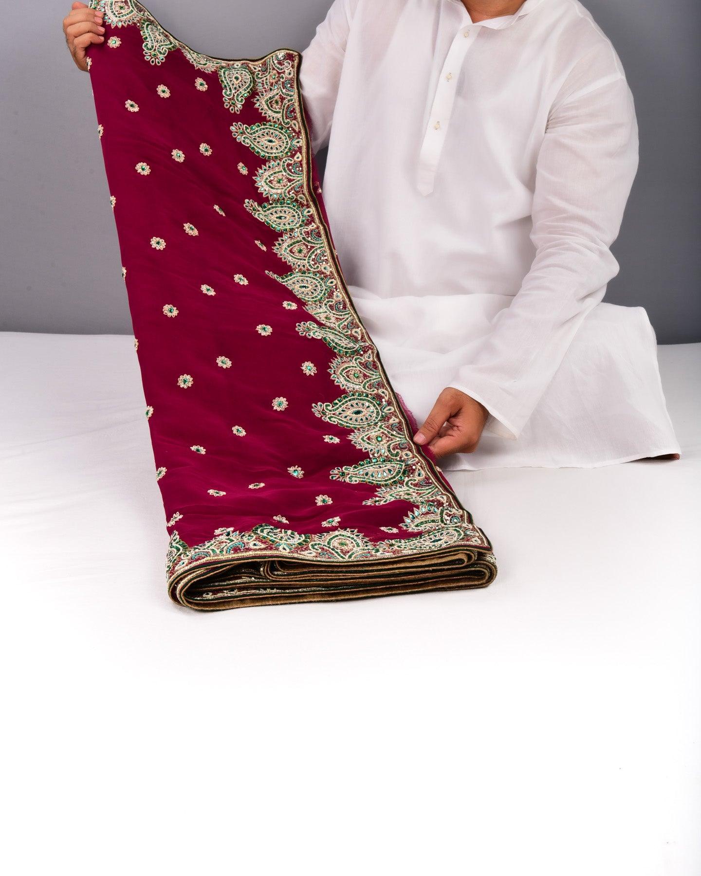 Purple Hand-embroidered Georgette Saree - By HolyWeaves, Benares