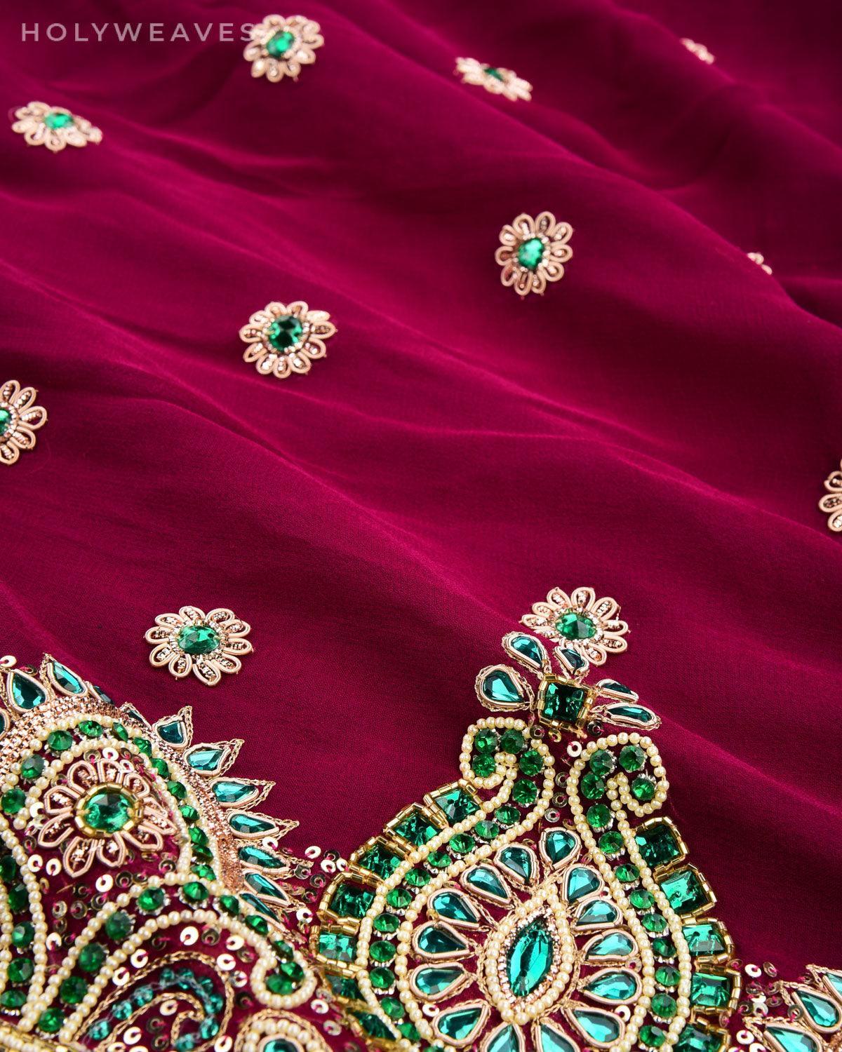 Purple Hand-embroidered Georgette Saree - By HolyWeaves, Benares