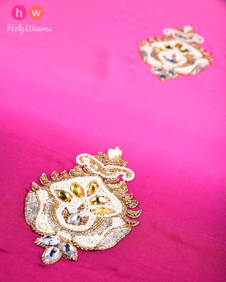 Purple Hand-embroidered Georgette Saree - By HolyWeaves, Benares