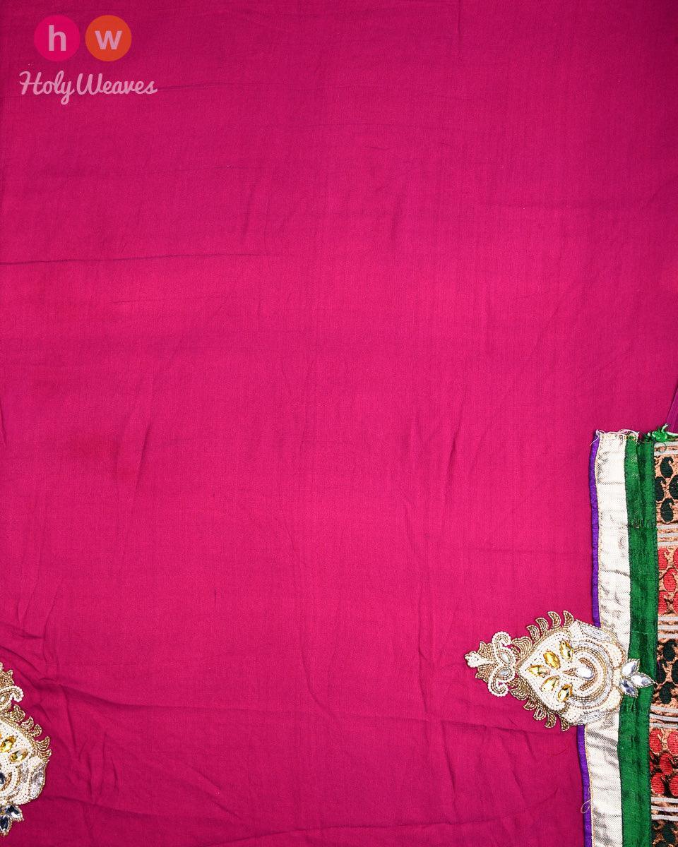 Purple Hand-embroidered Georgette Saree - By HolyWeaves, Benares
