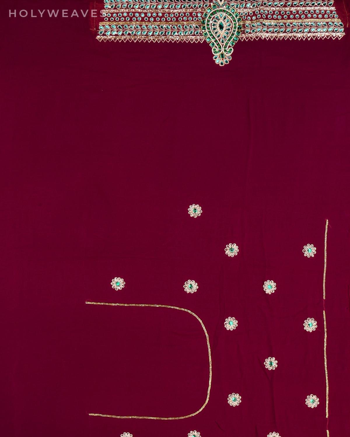 Purple Hand-embroidered Georgette Saree - By HolyWeaves, Benares