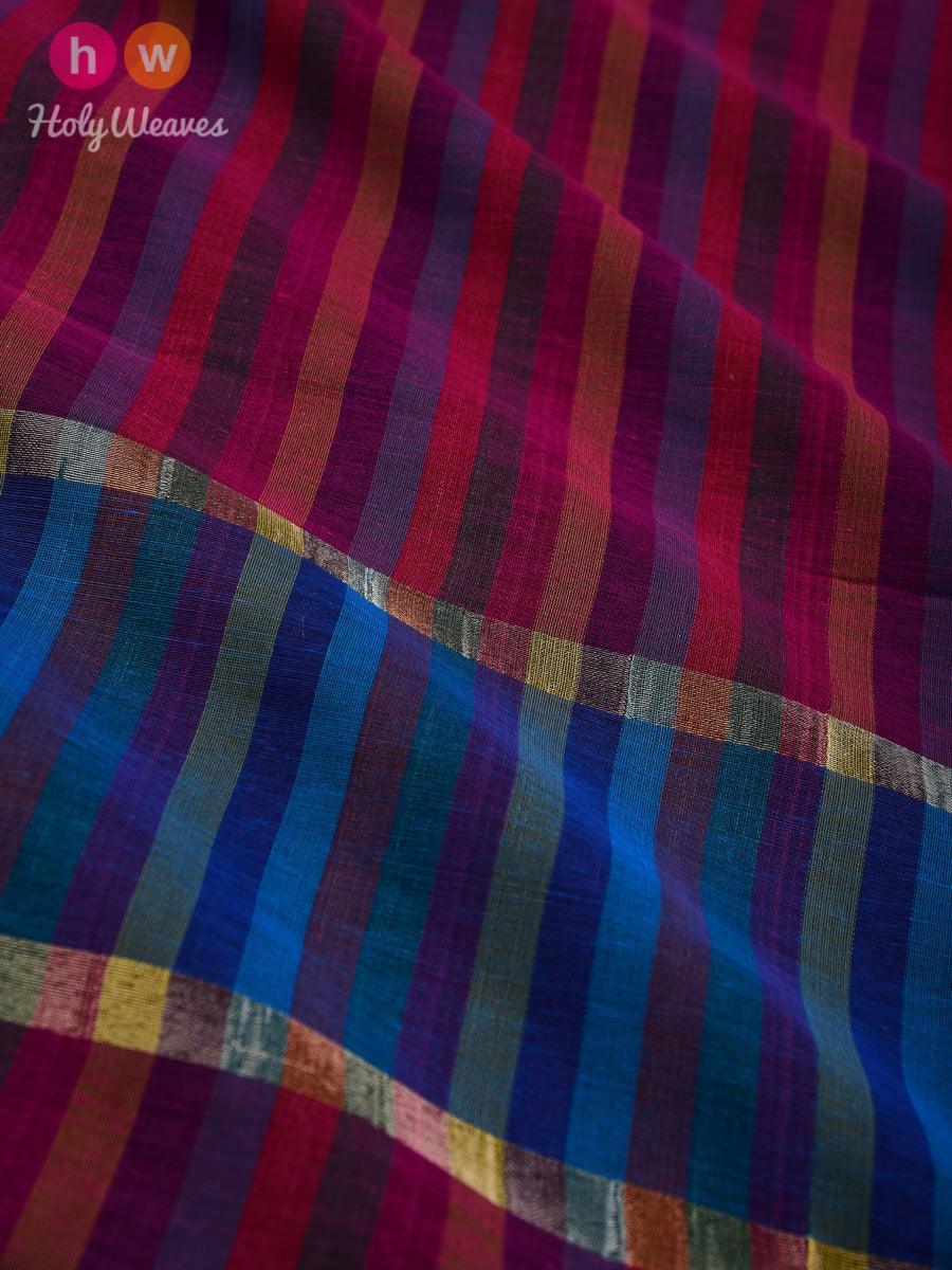Purple Roman Stripes Woven Cotton Silk Dupatta - By HolyWeaves, Benares