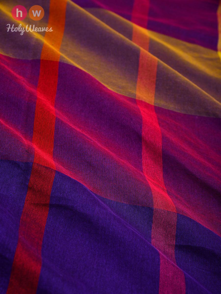 Purple Woven Poly Cotton Silk Dupatta with Multi-color Stripes - By HolyWeaves, Benares