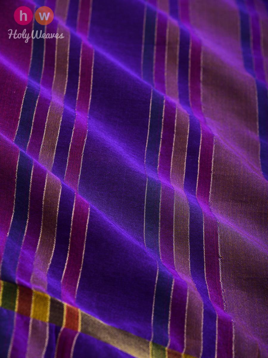 Purple Zari Pin Stripes Woven Poly Cotton Silk Dupatta - By HolyWeaves, Benares