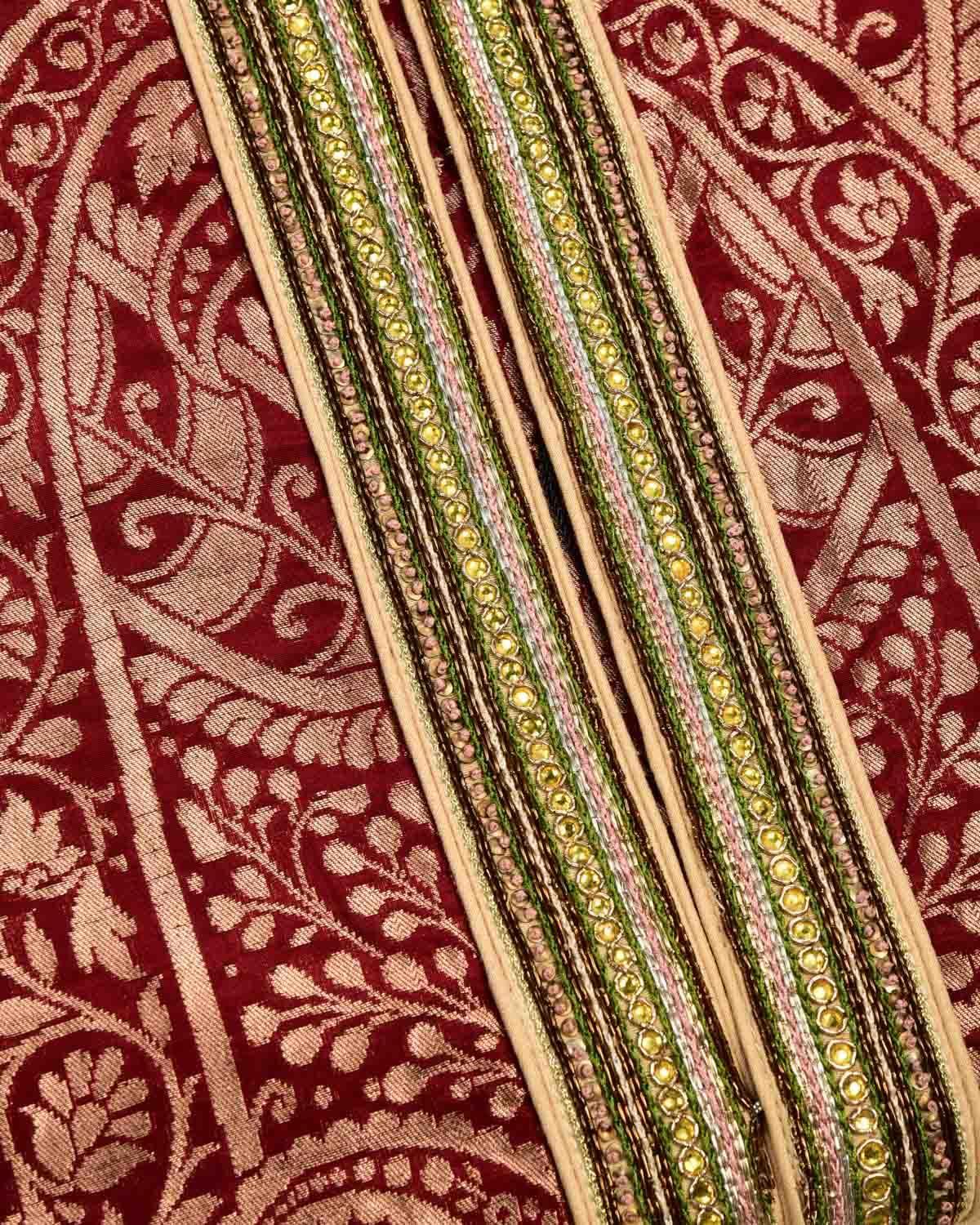 Red Banarasi Brocade Katan Silk Mens Kurta Pyjama - By HolyWeaves, Benares