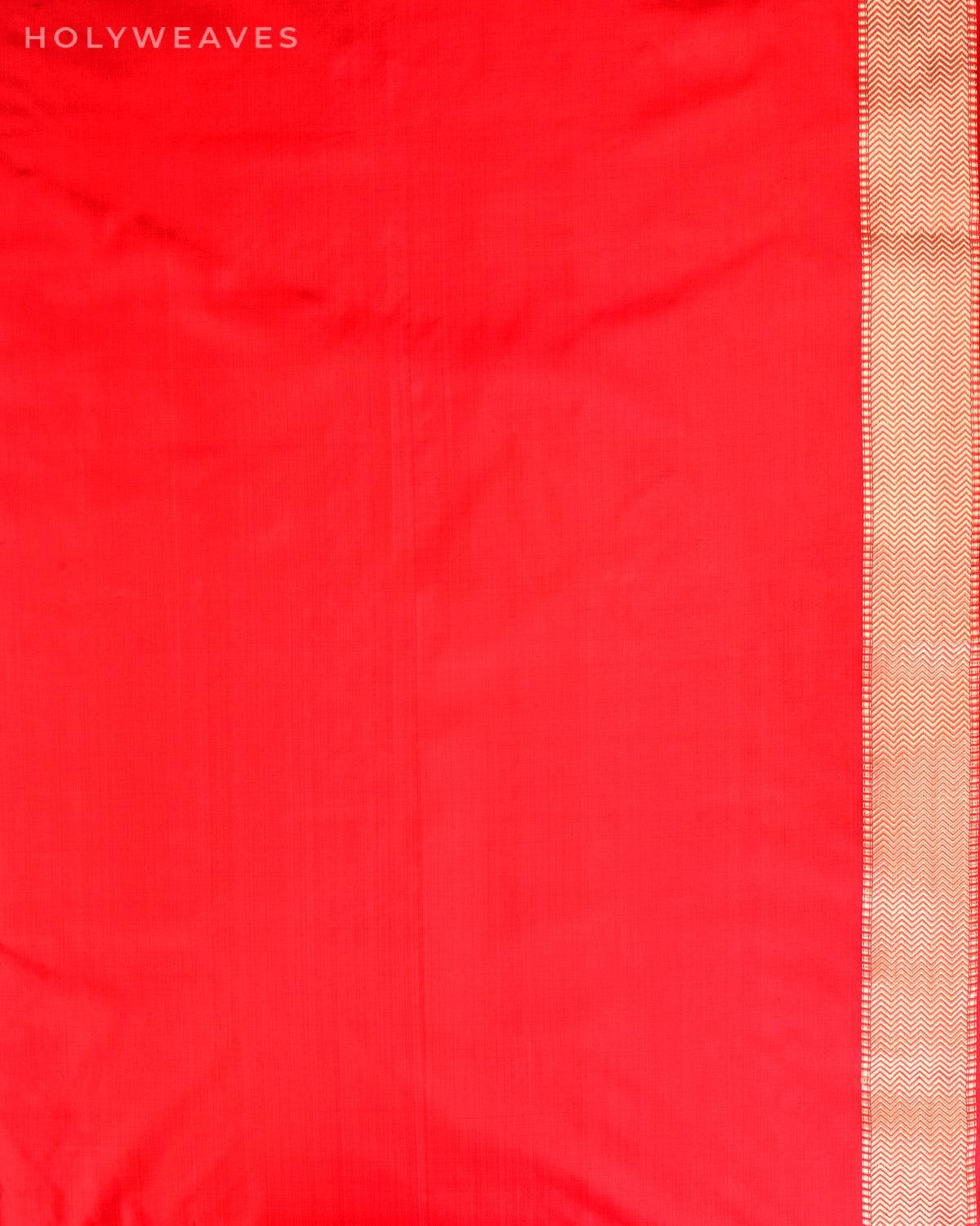 Red Banarasi Shikargah Brocade Handwoven Katan Silk Saree - By HolyWeaves, Benares