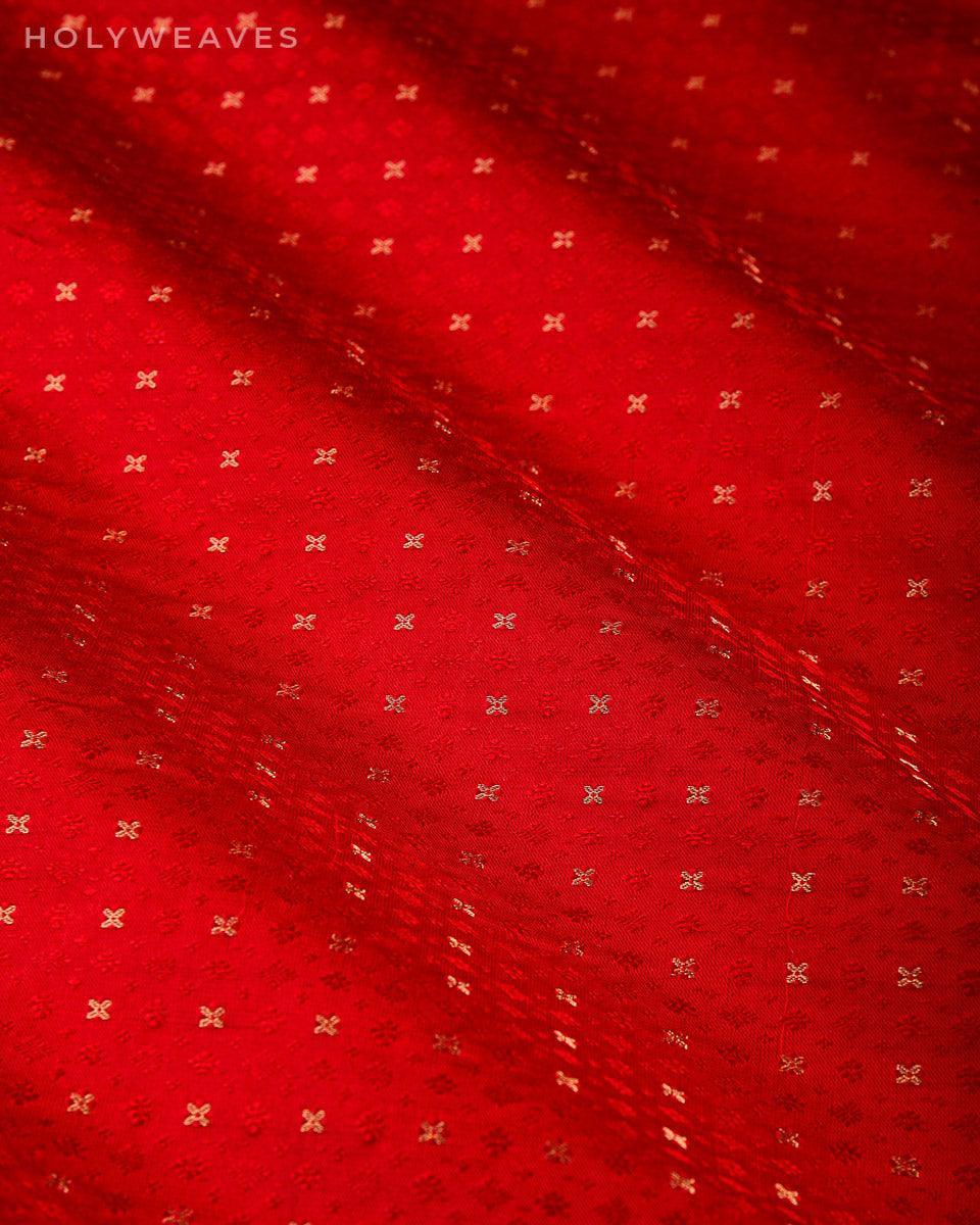 Red Banarasi Tanchoi Brocade Handwoven Katan Silk Fabric with Zari Buti - By HolyWeaves, Benares