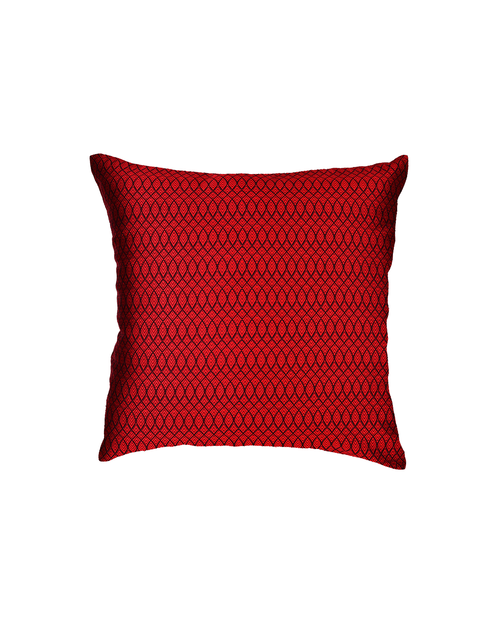 Red Geometric Illusion Poly Silk Cushion Cover 16" - By HolyWeaves, Benares