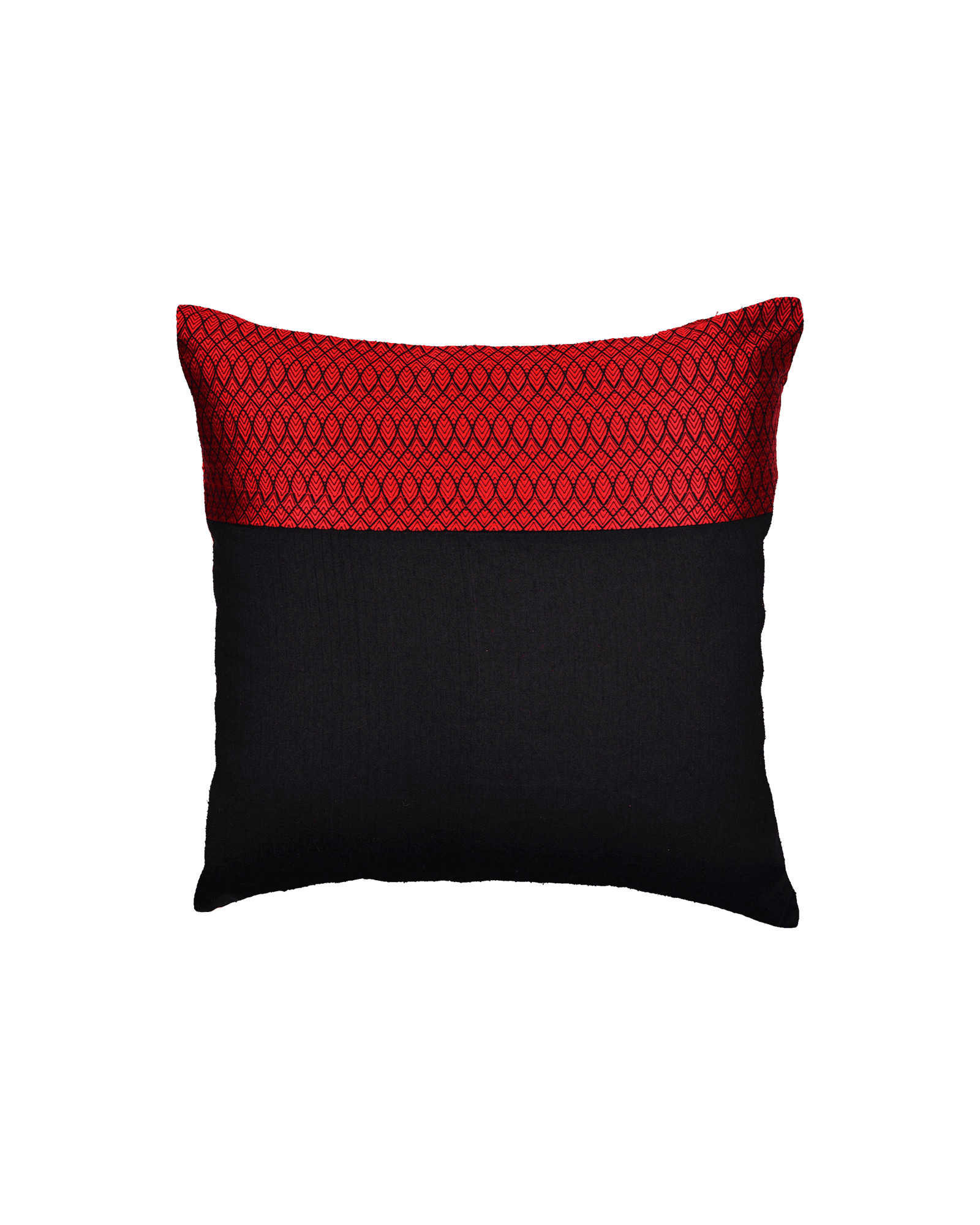 Red Geometric Illusion Poly Silk Cushion Cover 16" - By HolyWeaves, Benares