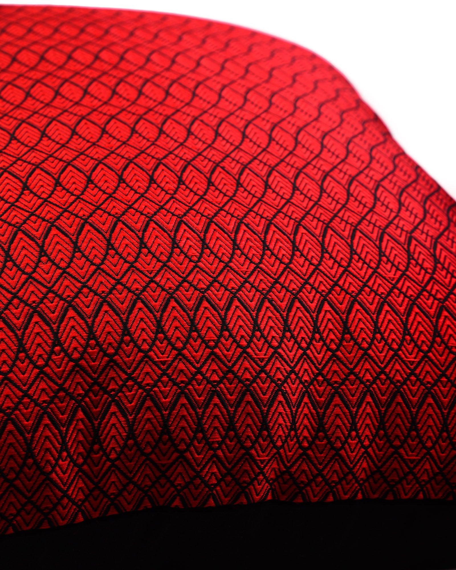 Red Geometric Illusion Poly Silk Cushion Cover 16" - By HolyWeaves, Benares