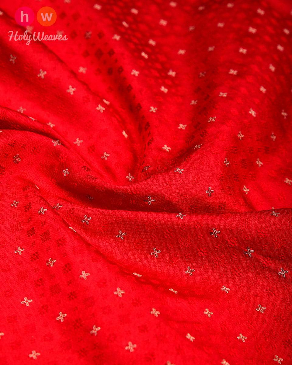 Red Tanchoi Brocade Handwoven Pure Silk Pocket Square For Men - By HolyWeaves, Benares