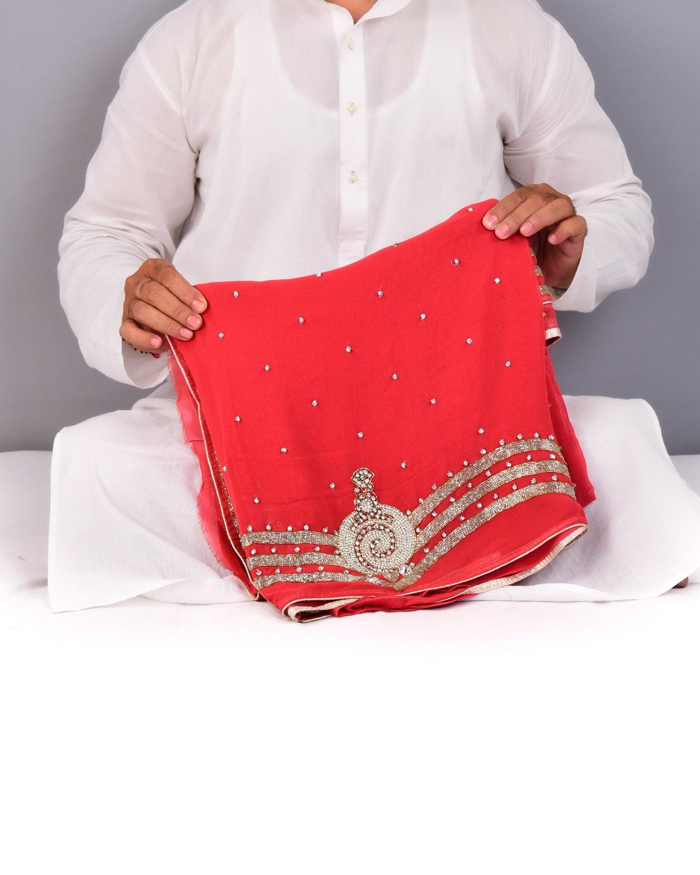 Redwood Hand-embroidered Georgette Saree - By HolyWeaves, Benares