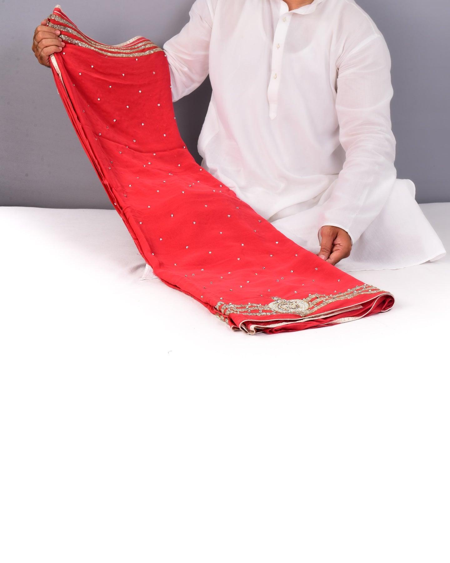 Redwood Hand-embroidered Georgette Saree - By HolyWeaves, Benares