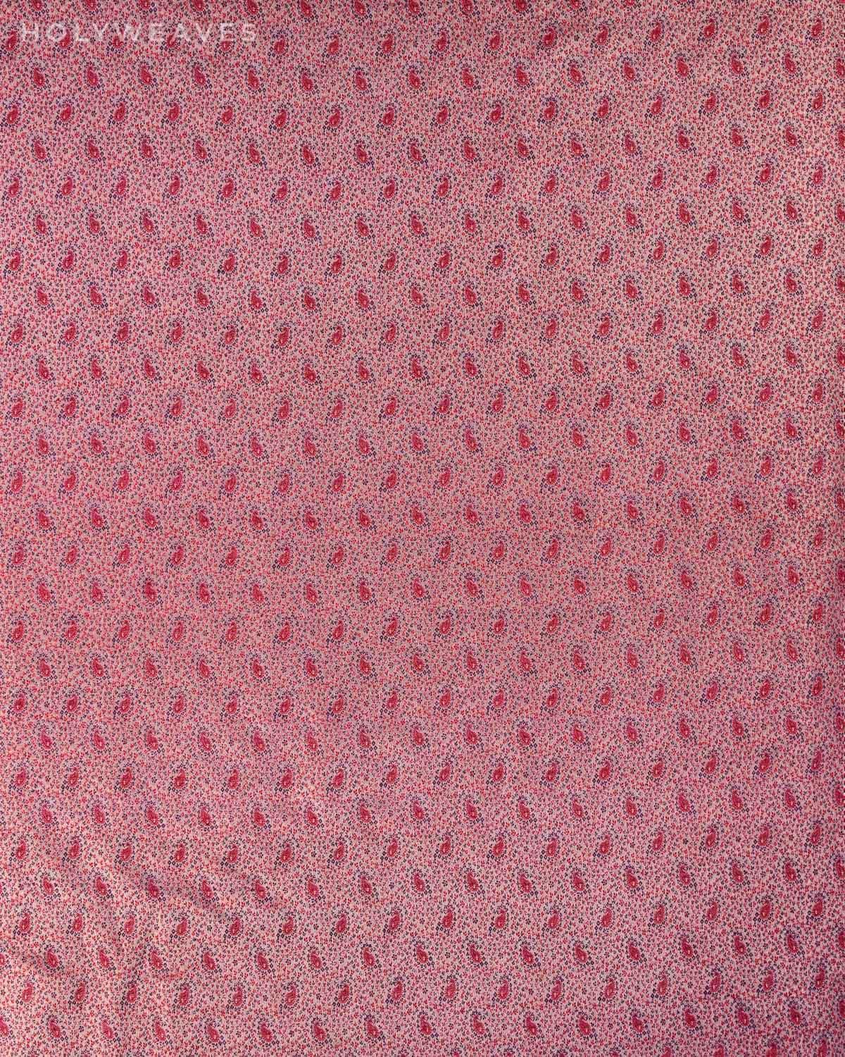 Rose Gray Banarasi Tehra Jamawar Handwoven Silk-wool Fabric with Zari Accents - By HolyWeaves, Benares