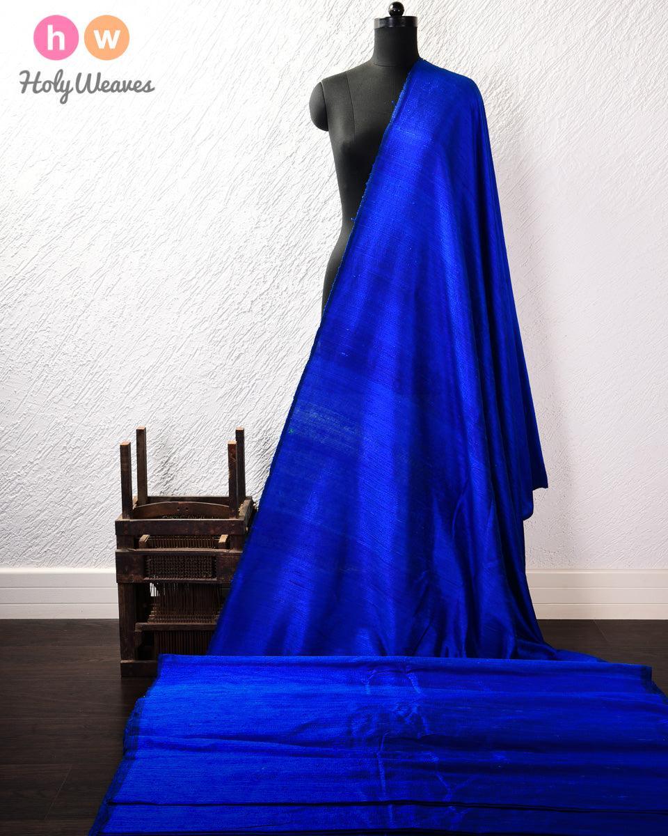 Sapphire Blue Textured Handwoven Raw Silk Fabric - By HolyWeaves, Benares