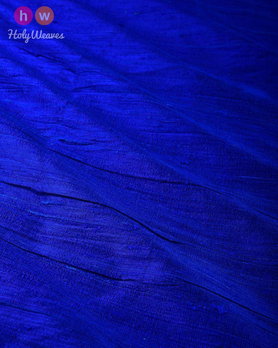 Sapphire Blue Textured Handwoven Raw Silk Fabric - By HolyWeaves, Benares