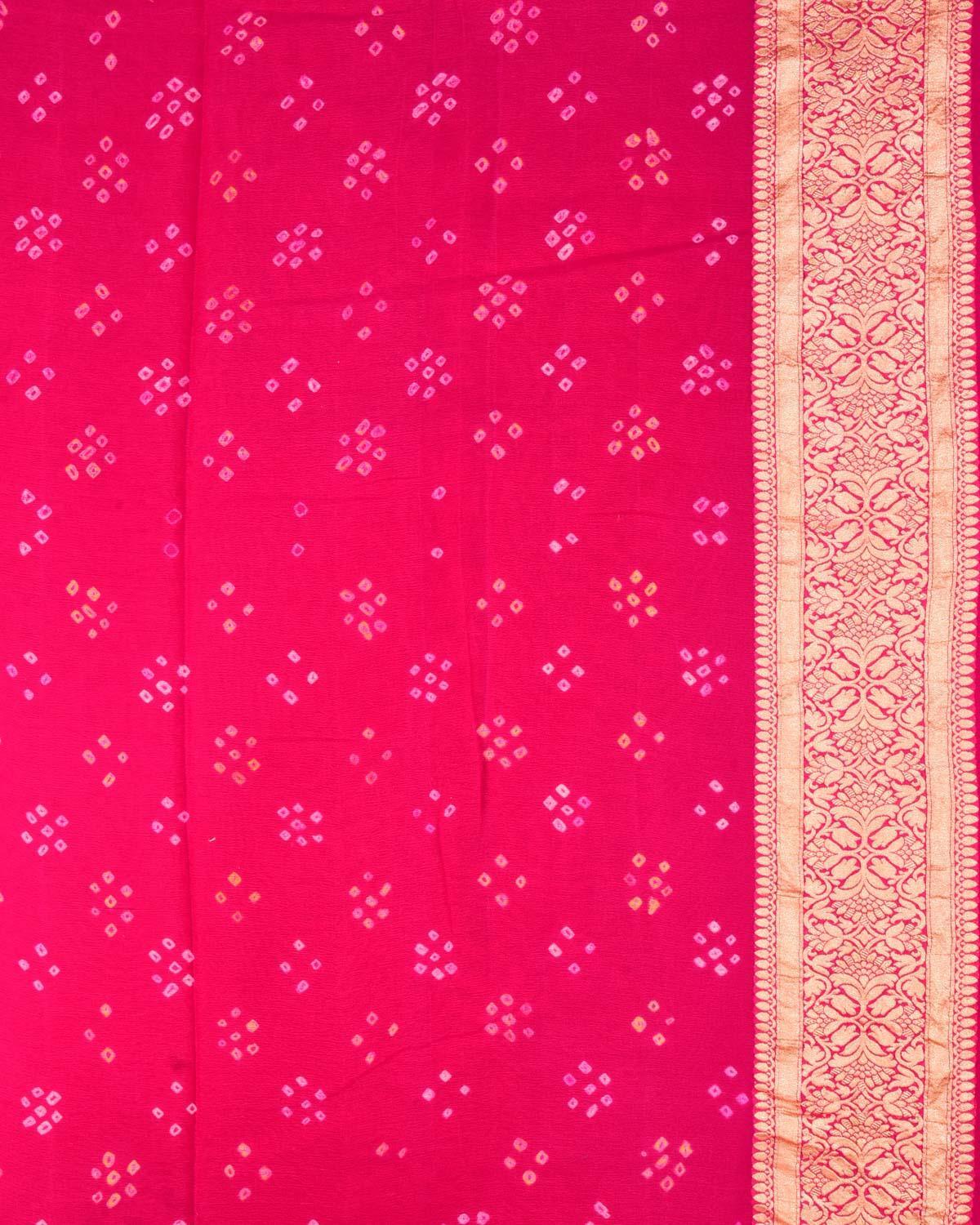 Shaded Pink-Brown Banarasi Cutwork Brocade Handwoven Khaddi Georgette Saree with White & Yellow Bandhej - By HolyWeaves, Benares