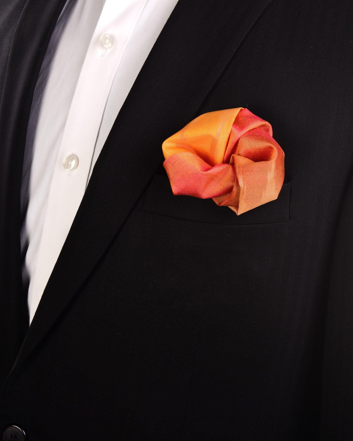 Shaded Yellow Ikat Handwoven Cotton Silk Pocket Square For Men - By HolyWeaves, Benares