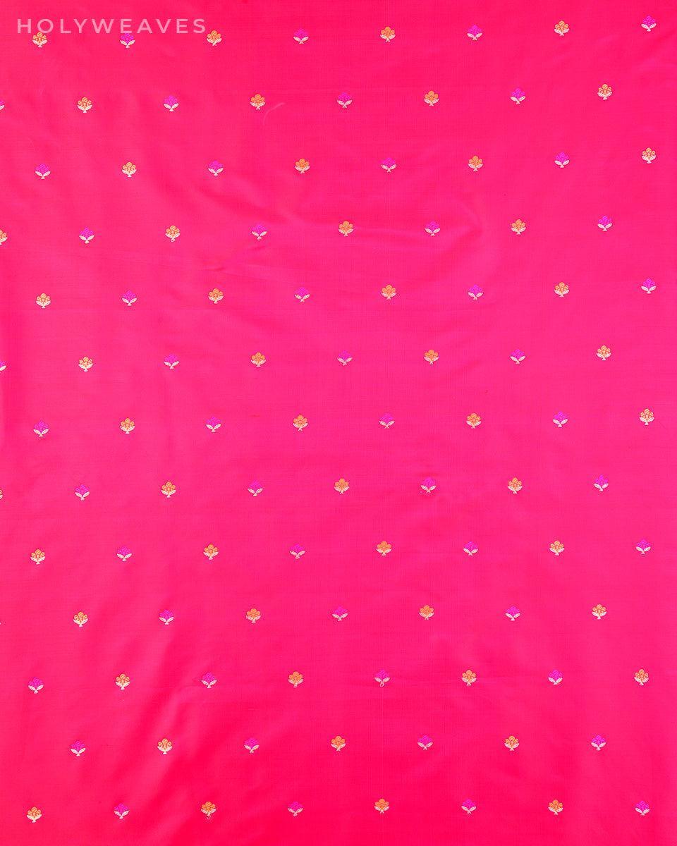 Shot Red-Pink Banarasi Alfi Maheen Buti Kadhuan Brocade Handwoven Katan Silk Fabric - By HolyWeaves, Benares