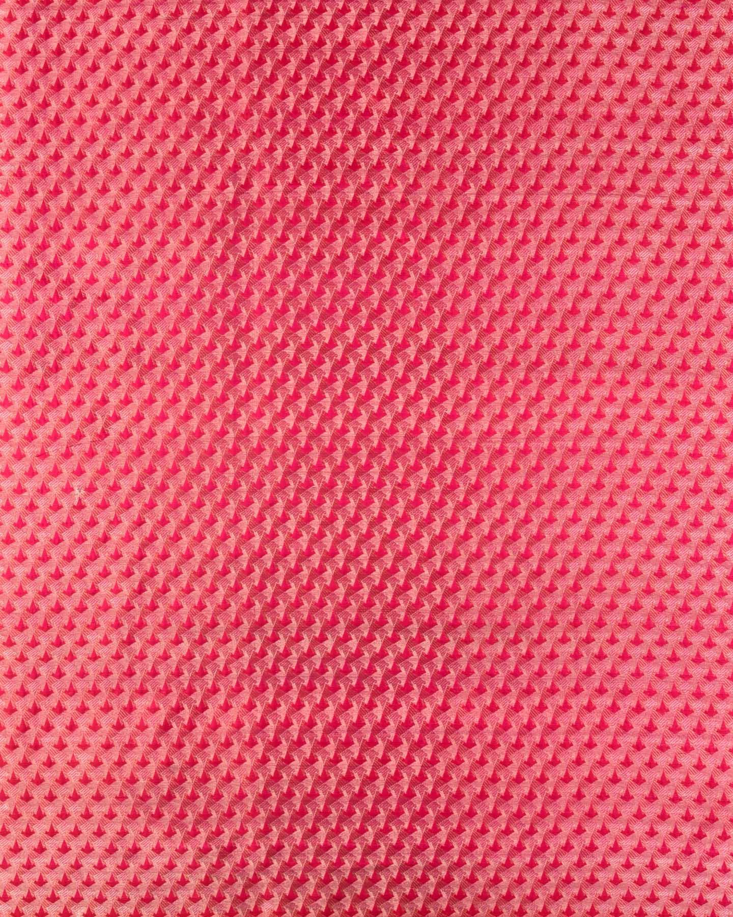 Shot Red-Pink Banarasi Geometric Alfi Sona Rupa Zari Brocade Handwoven Katan Silk Fabric - By HolyWeaves, Benares