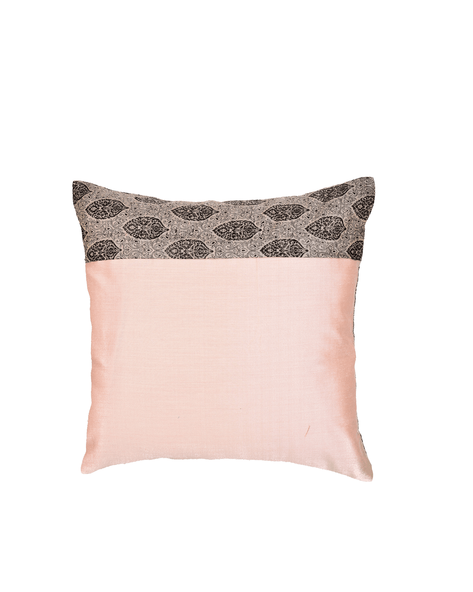 Stone Gray Banarasi Resham Brocade Linen Silk Cushion Cover 16" - By HolyWeaves, Benares